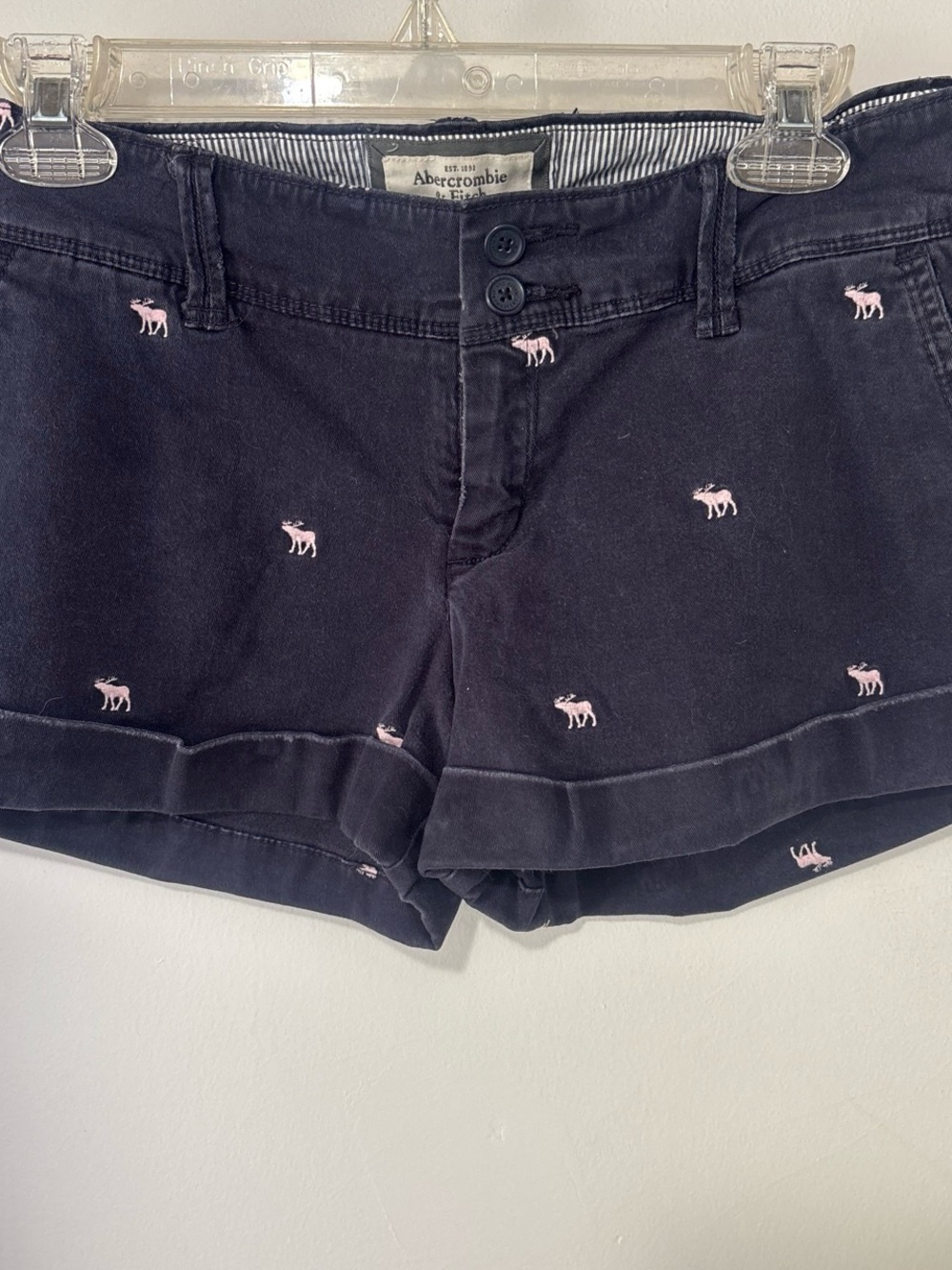 Abercrombie & Fitch Navy Blue Shorts with Pink Embroidered Moose